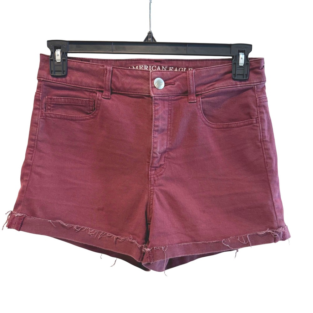 American Eagle Outfitters Hi-Rise Super Stretch Burgundy Red Shortie Shorts 10